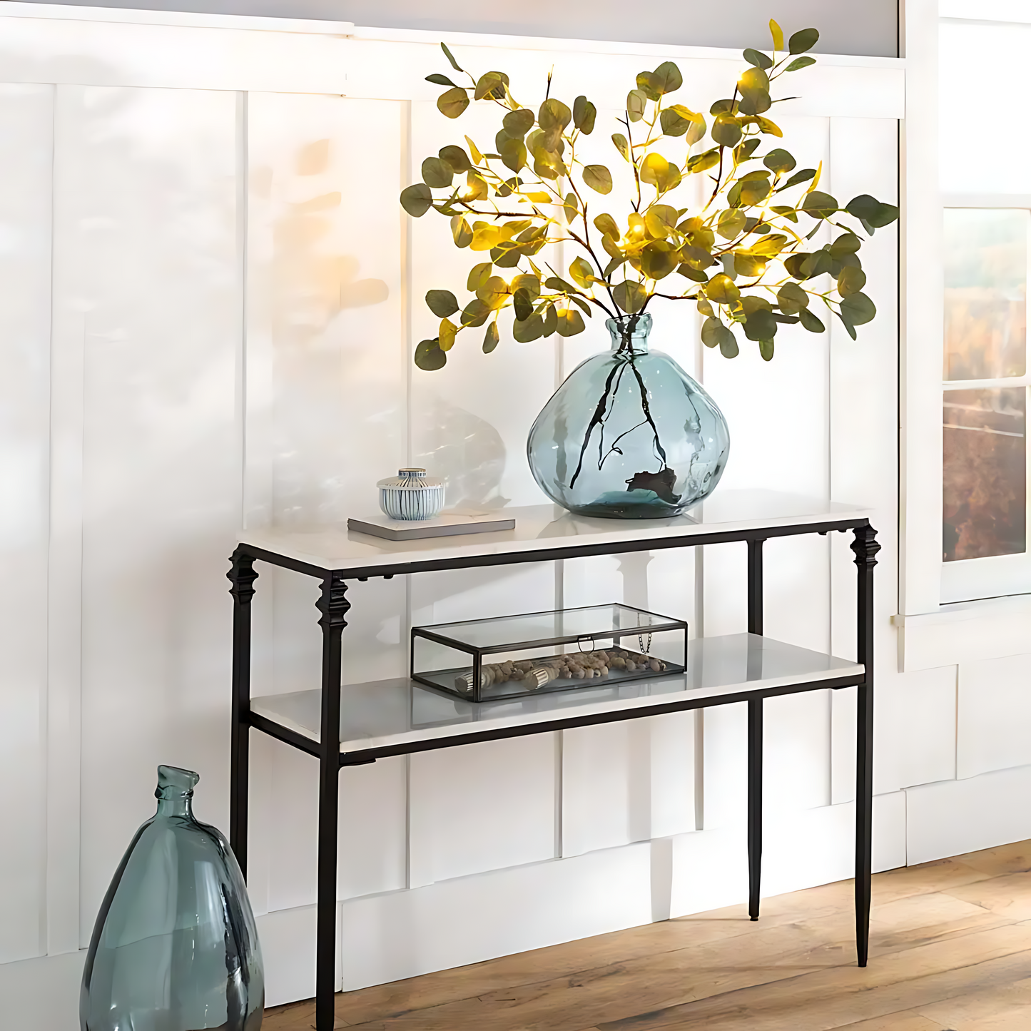 Lighted Faux Eucalyptus Garland - Battery-Powered Decorative Branch