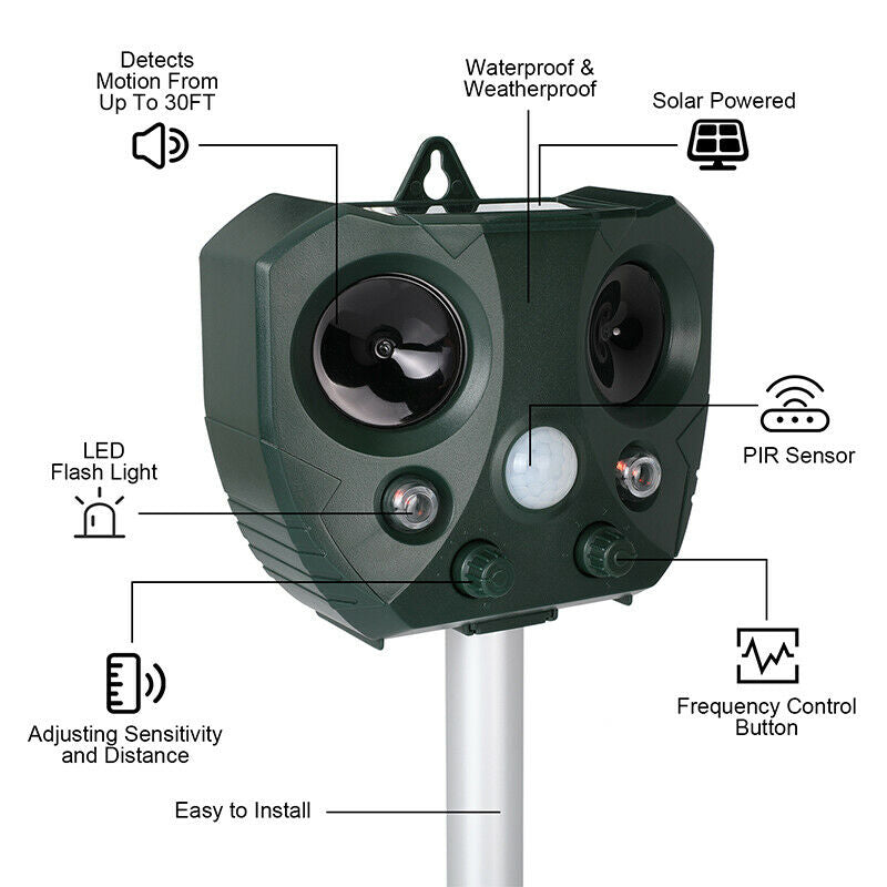 Solar-Powered Ultrasonic Pest Defender for Your Garden