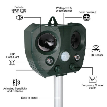 Solar-Powered Ultrasonic Pest Defender for Your Garden