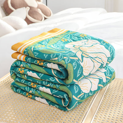 Serenity Green Floral Cotton Throw Blanket