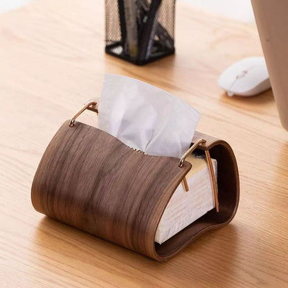 Elegant Walnut Tissue Dispenser with Brass Detailing