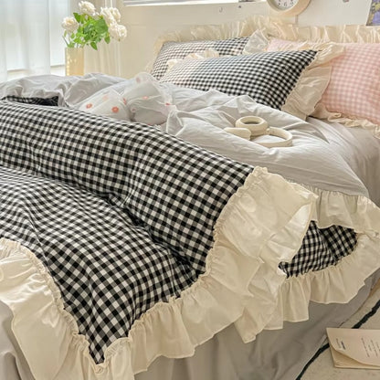 Charming Plaid Ruffled Bedding Ensemble for Cozy Nights
