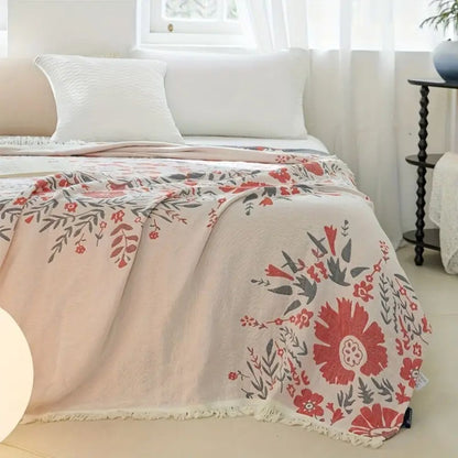 Chic Floral Reversible Cotton Throw for All Seasons