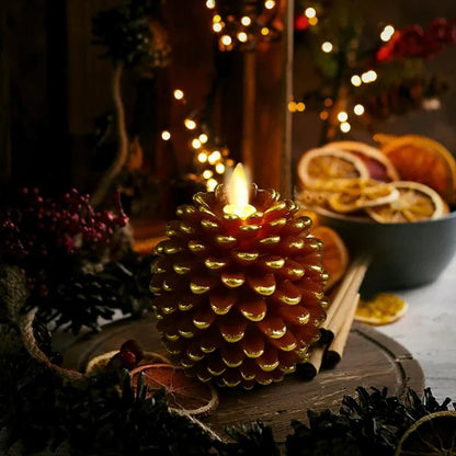 Flameless LED Candles Shaped Like Pinecones – Artisan Style with Remote Timer
