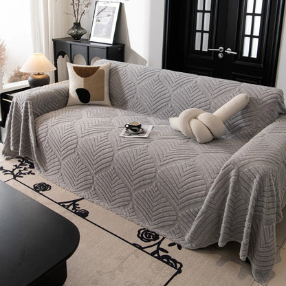 Chic Leaf Pattern Fleece Sofa Protector