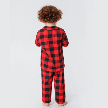 Red Checkered Family Matching Christmas Pajamas with Stand-Up Collar