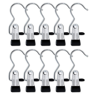 Space-Saving Stainless Steel Hanger Clips Set - 10 Pack