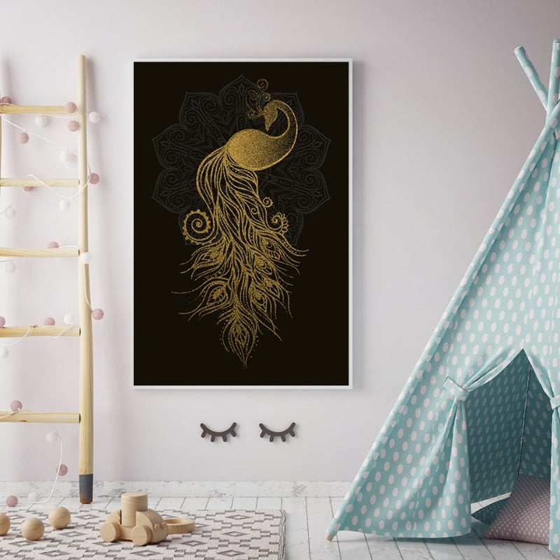 Elegant Golden Mandala Peacock - Canvas Art for Your Space