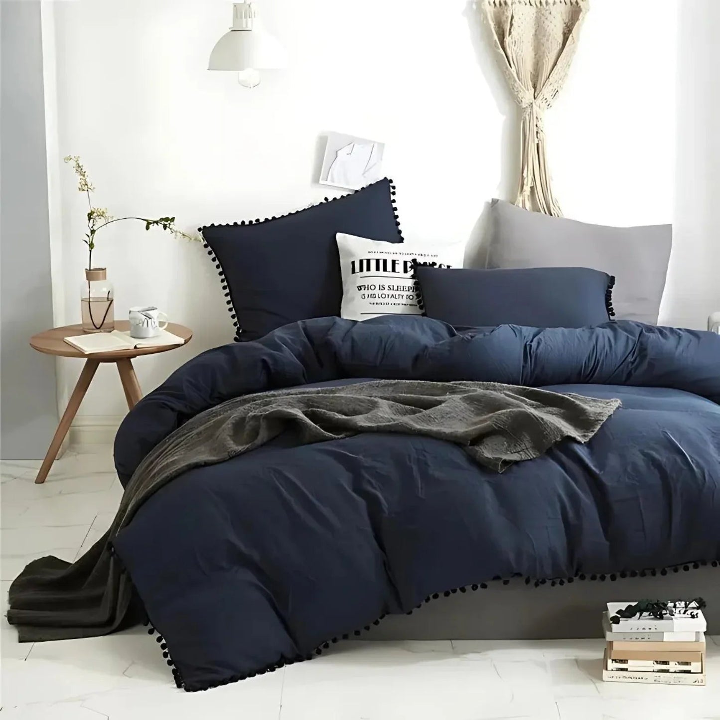 Nordic Quilt Cover Set with Pompom Trim
