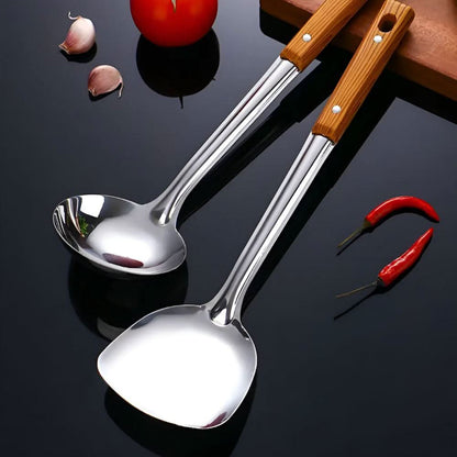 Stainless Steel Kitchen Utensil Set with Wooden Handles – Durable Helper