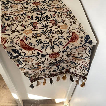 Vintage Floral and Bird Design Jacquard Table Runner