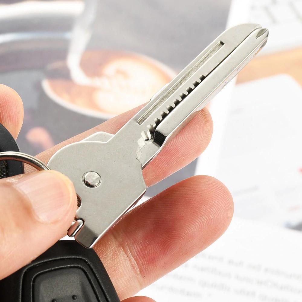 Compact 6-in-1 Keychain Multitool with Bottle Opener - Stainless Steel