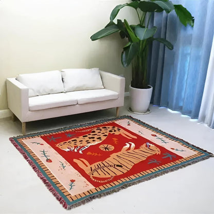 Chic Animal Print Throw Blanket with Stylish Fringe