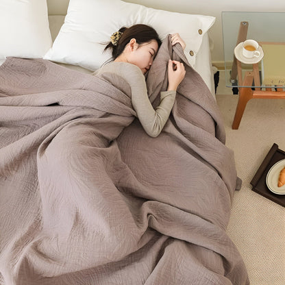 Cozy Leaf Design Cotton Throw Blanket