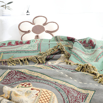 Charming Cotton Throw with Elephant Design and Tassels