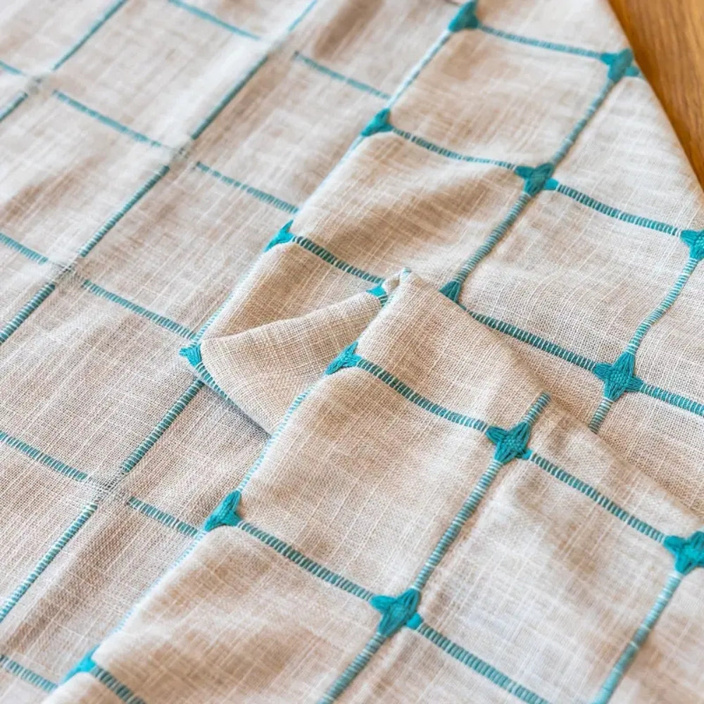 Aqua Geometric Tassel Window Drapes for Chic Interiors