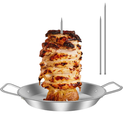 Stainless Steel Vertical Grill Skewers with Drip Tray | Set of 3, 20–30 cm