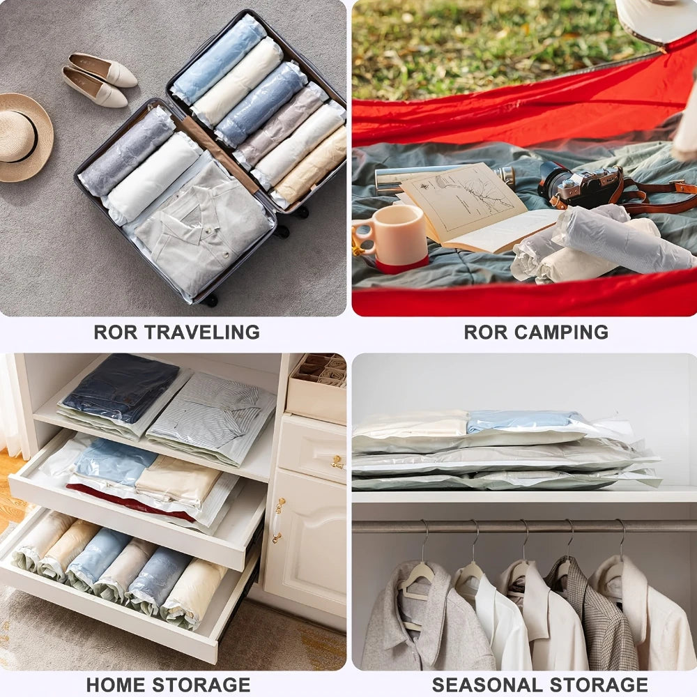 Travel Compression Bag Set | Rolling Vacuum Bags Without Pump | 2-Pack Space-Saving Luggage Organizer