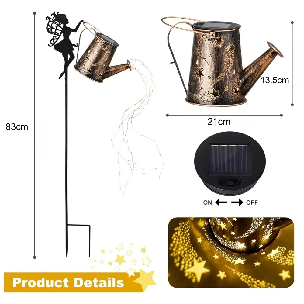 Solar-Powered Garden Watering Can Light – IP55 Waterproof Metal Hanging Lamp