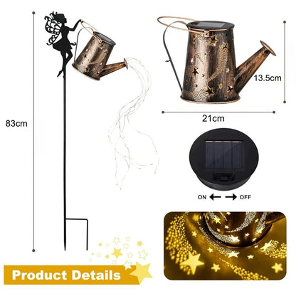 Solar-Powered Garden Watering Can Light – IP55 Waterproof Metal Hanging Lamp
