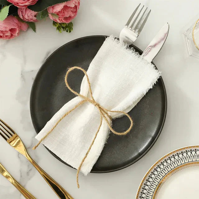 Set of 10 Elegant Reusable Cotton Napkins - Vintage Style