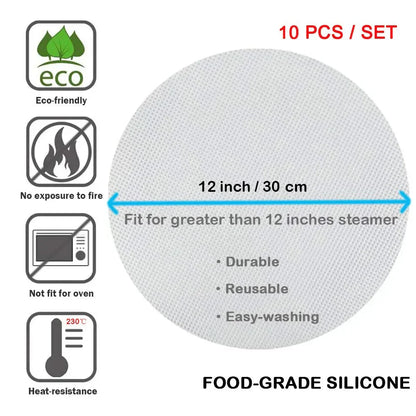 Set of 10 Non-Stick Silicone Steamer Liners for Effortless Cooking