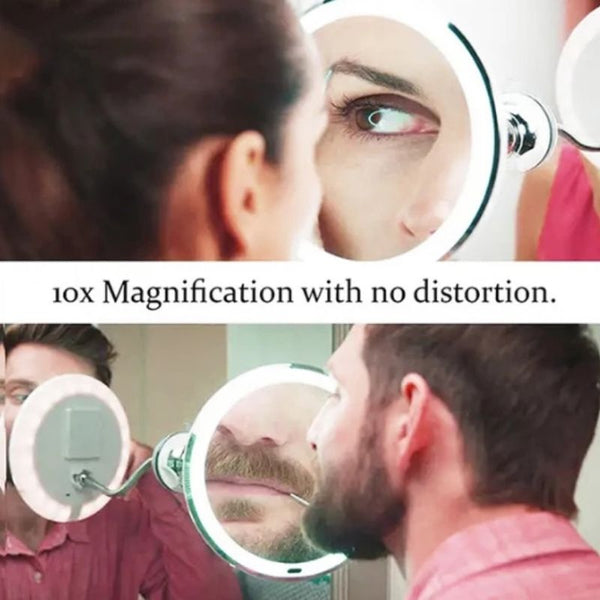 LED Magnifying Mirror with 10x Magnification and Adjustable Neck