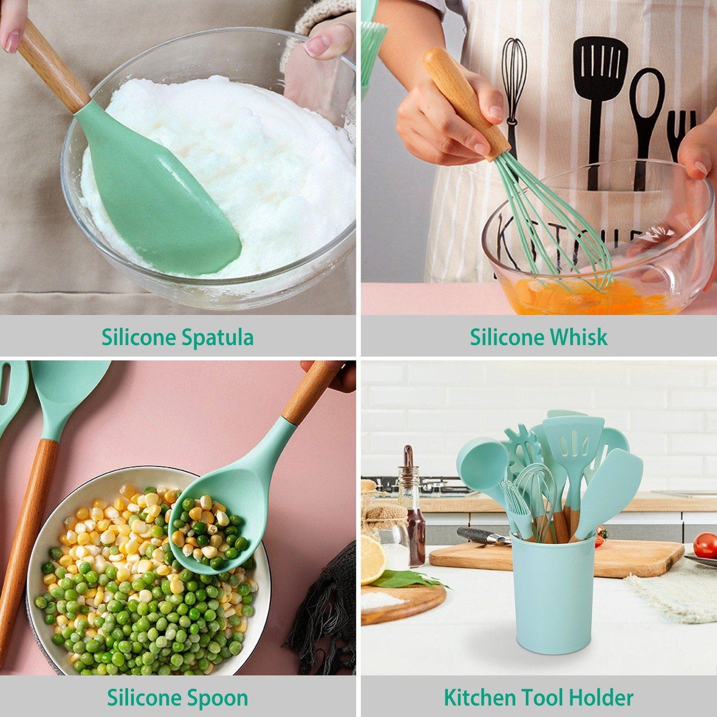 Heat Resistant Silicone Utensils Set - 11 Kitchen Tools