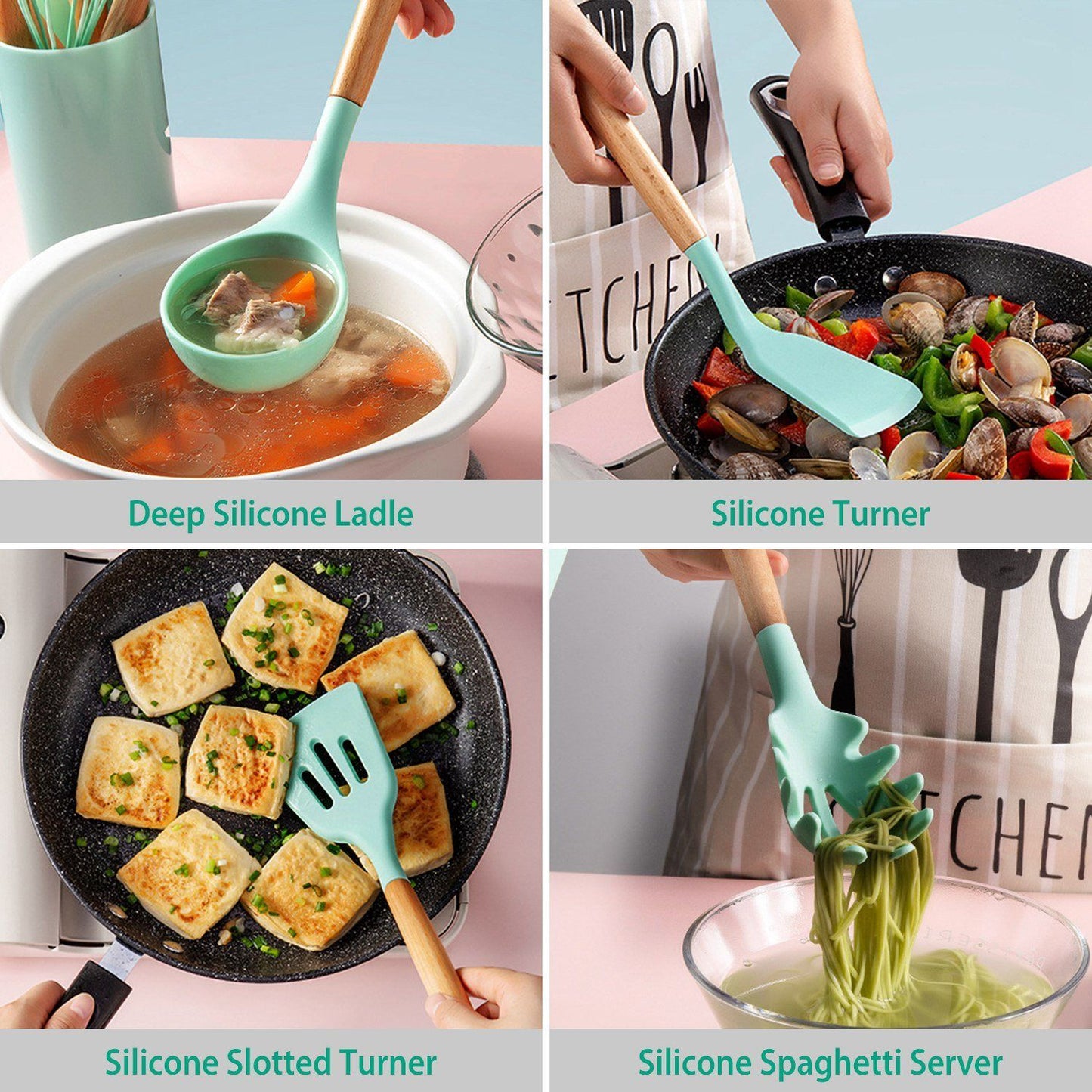 Heat Resistant Silicone Utensils Set - 11 Kitchen Tools