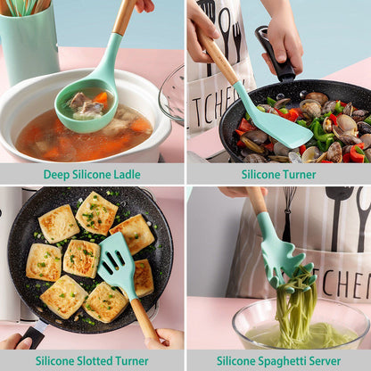 Heat Resistant Silicone Utensils Set - 11 Kitchen Tools