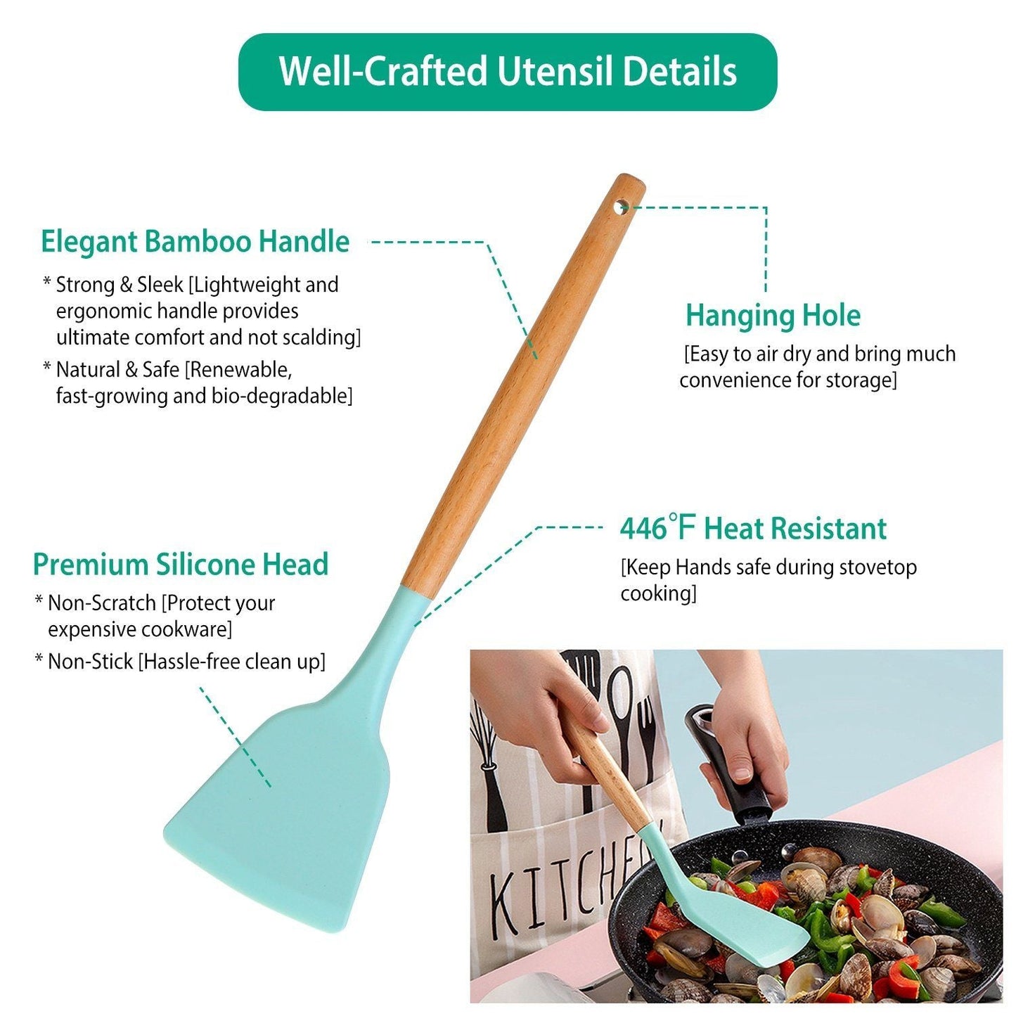 Heat Resistant Silicone Utensils Set - 11 Kitchen Tools