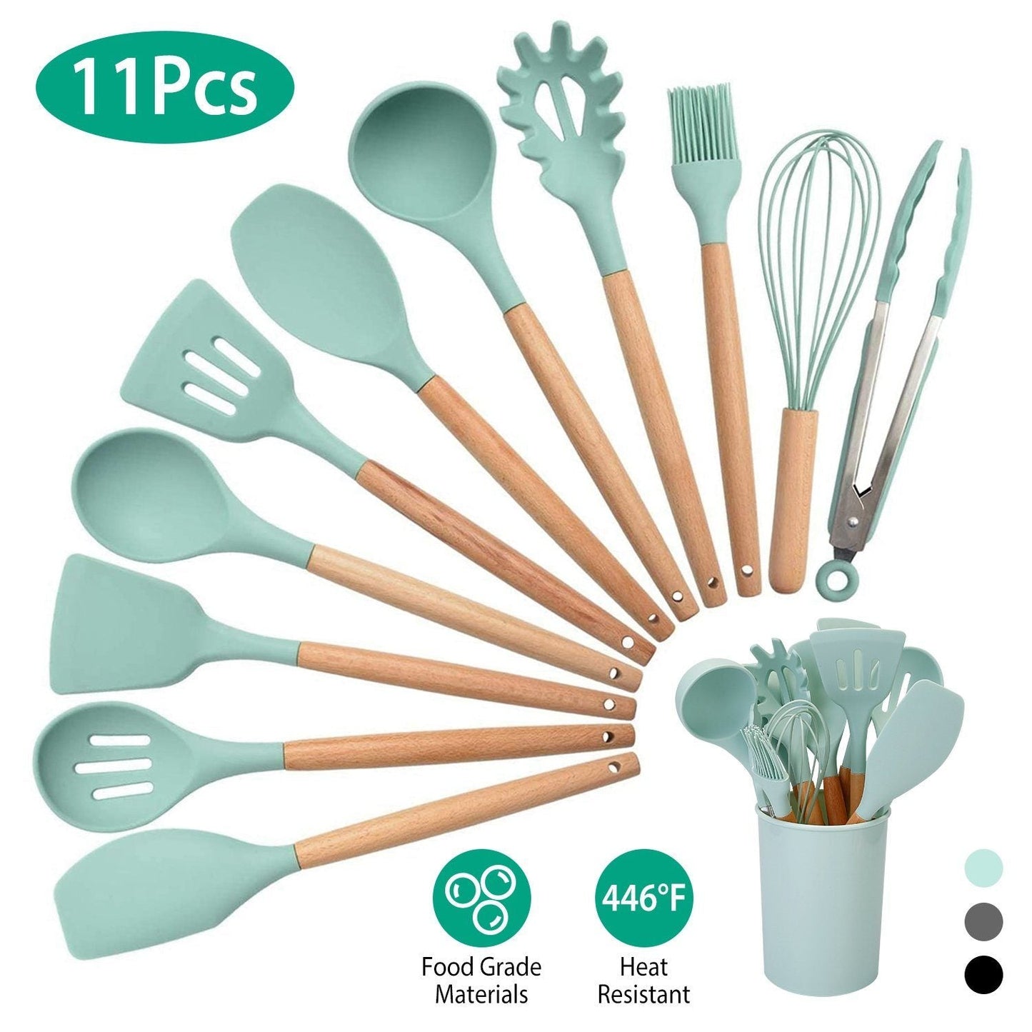 Heat Resistant Silicone Utensils Set - 11 Kitchen Tools