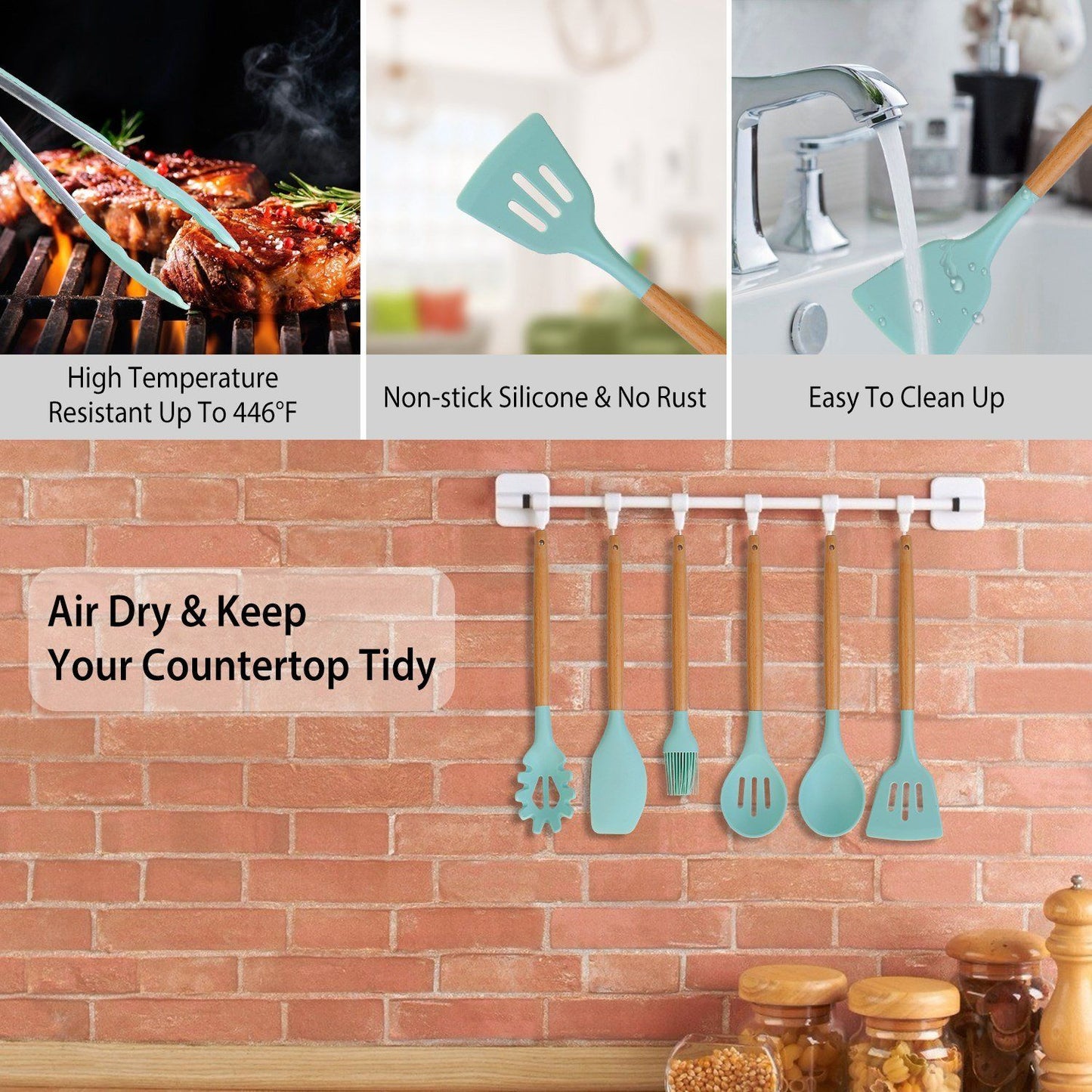 Heat Resistant Silicone Utensils Set - 11 Kitchen Tools
