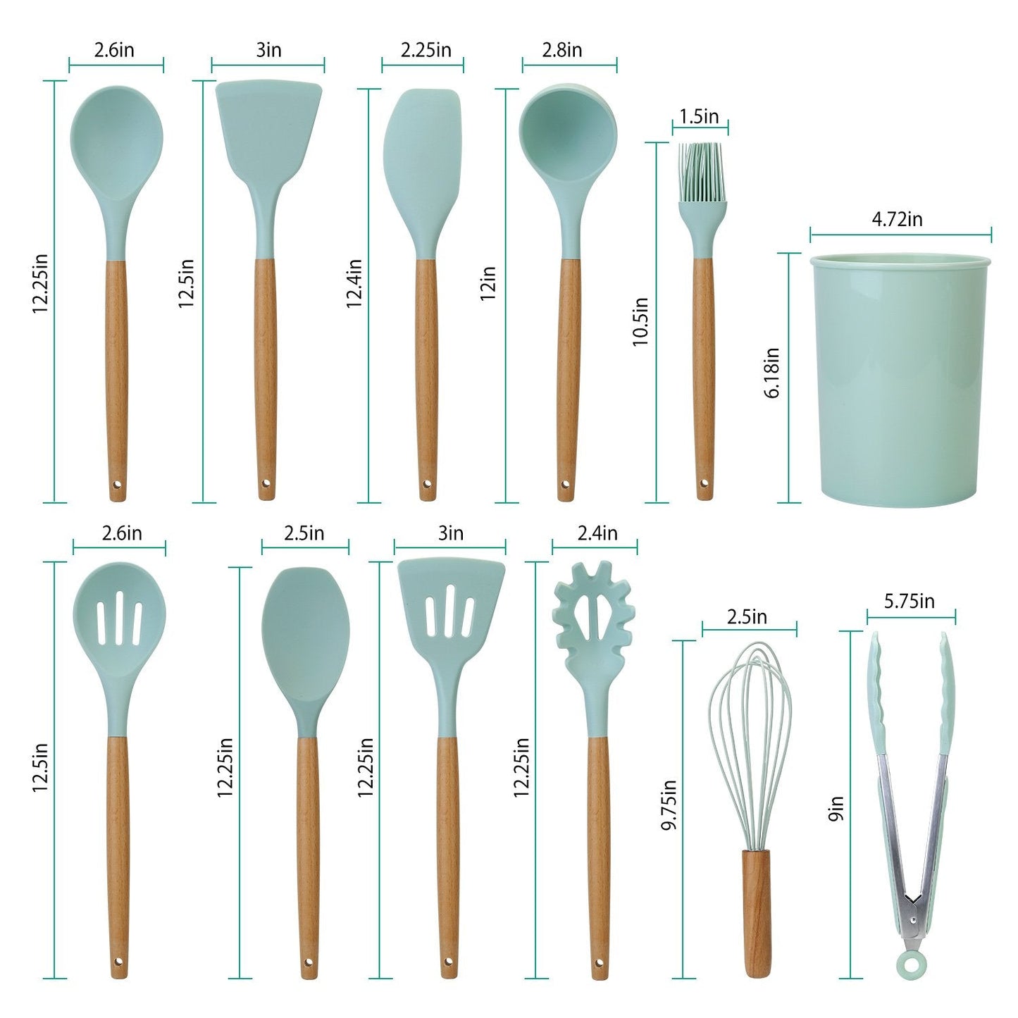 Heat Resistant Silicone Utensils Set - 11 Kitchen Tools