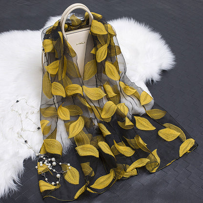 Silk Scarf Featuring Hollow Floral Design