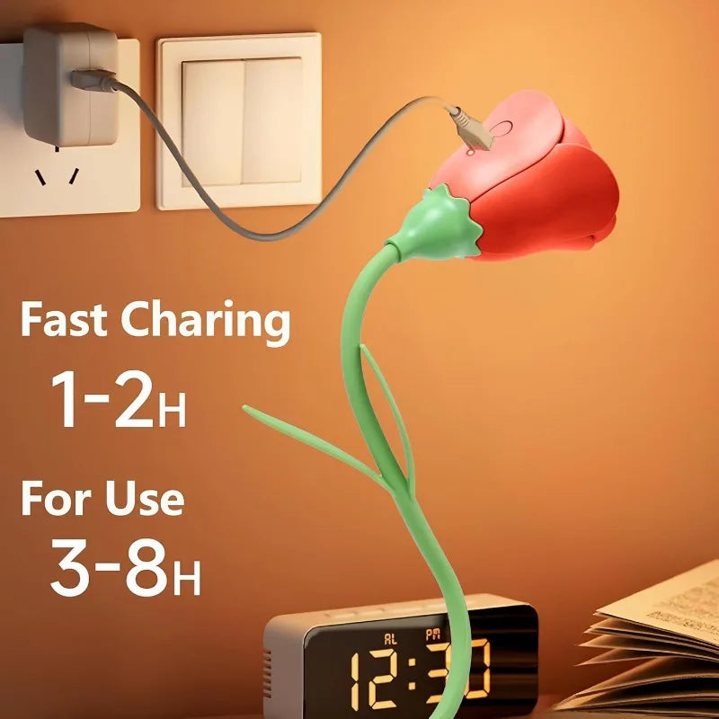 Rechargeable LED Rose Lamp – Flexible & Dimmable Night Light with 3 Colors