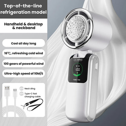 Portable Mini Hand Fan with Cooling Battery | 100 Speed Settings | 10W Turbo Power | Foldable Design