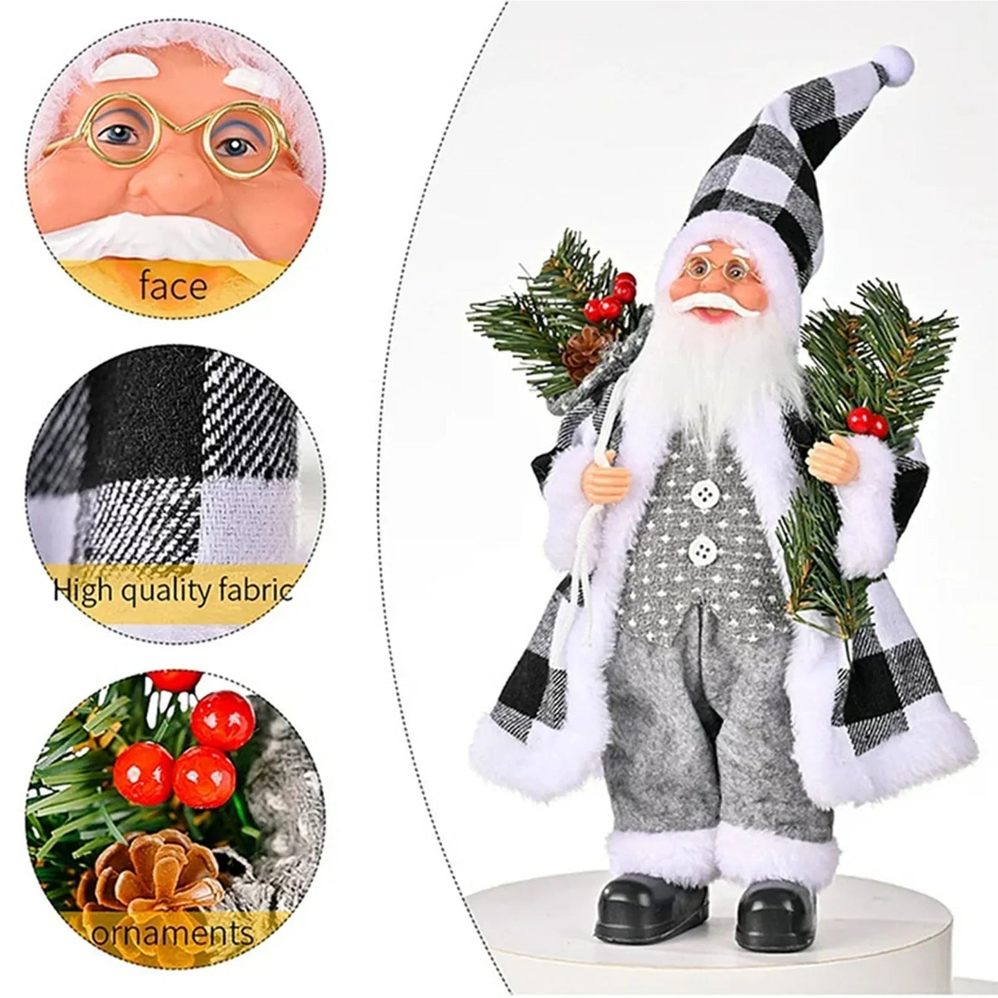 Christmas Figure MerryClaus | Santa Claus Sitting & Standing | 30 cm Decoration for Mantel, Table & Tree Ornaments