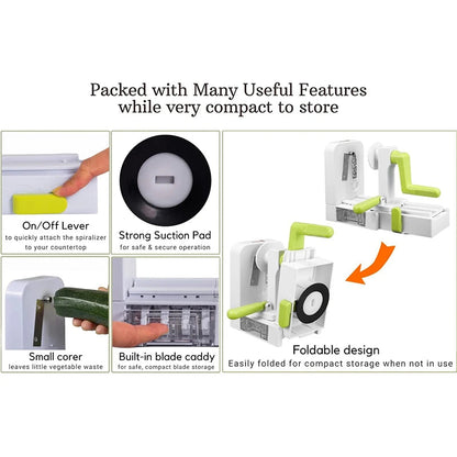 5-in-1 Vegetable Slicer with Folding Design and Rotating Function, Stainless Steel Blades