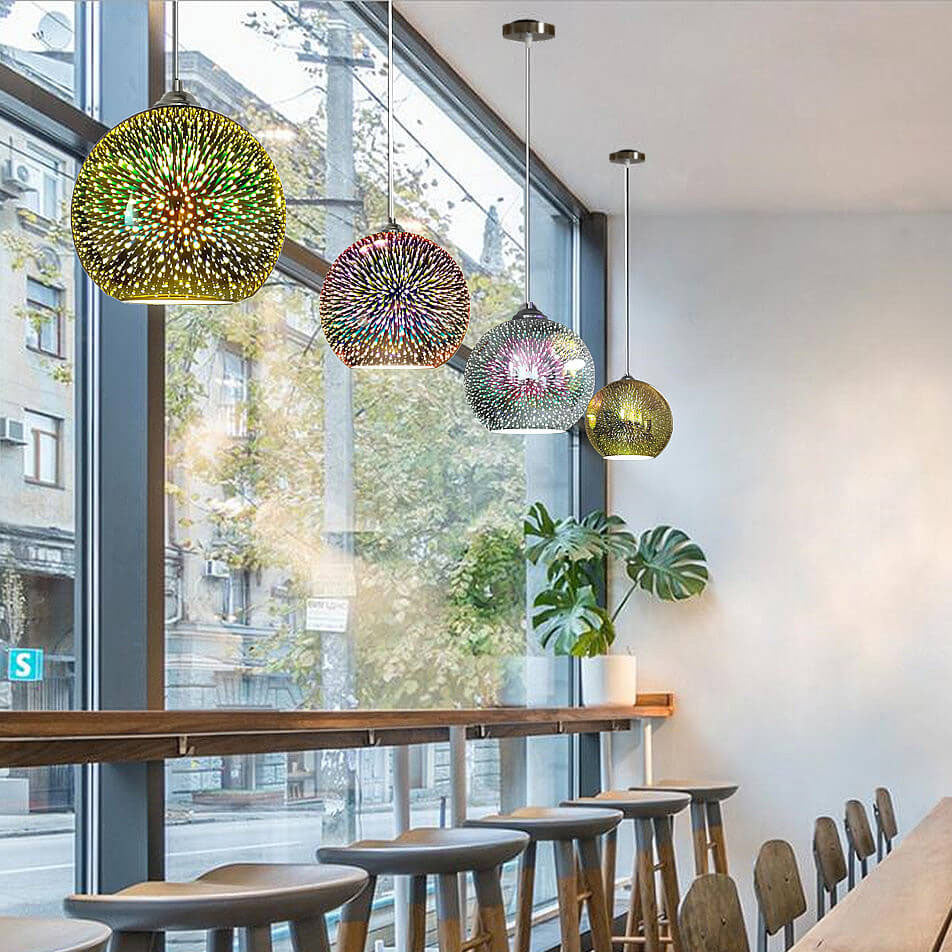 Colorful 3D Firework Glass Dome Pendant Light – Modern Design