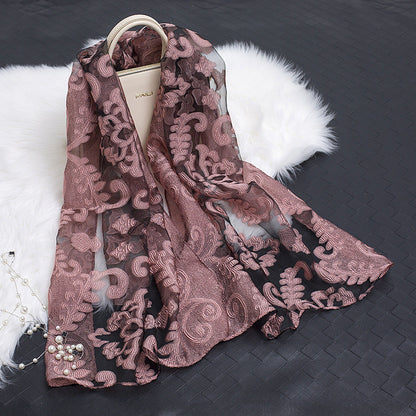Silk Scarf Featuring Hollow Floral Design