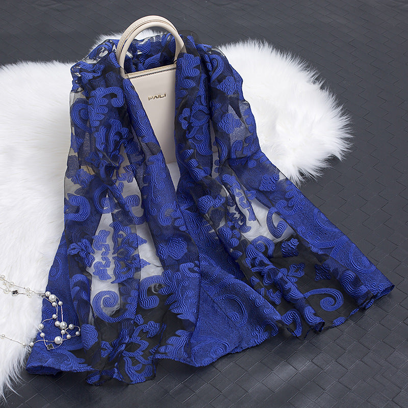 Silk Scarf Featuring Hollow Floral Design