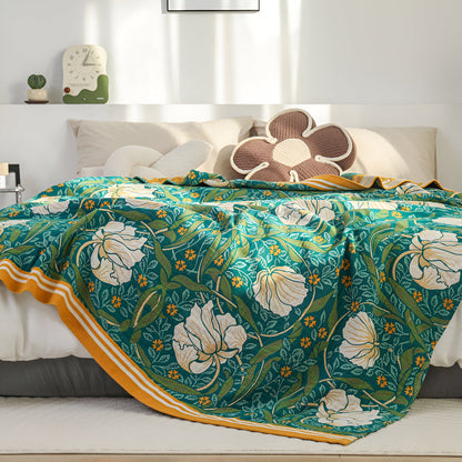 Serenity Green Floral Cotton Throw Blanket
