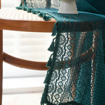 Elegant Crochet Lace Privacy Curtain with Tassels
