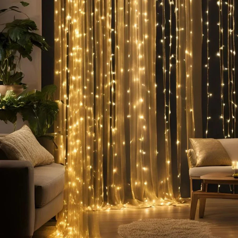 Warm White LED Fairy Curtain Lights with 8 Dynamic Modes for Relaxation