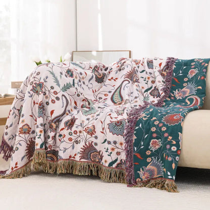Serenity Blossom Dual-Sided Cotton Throw Blanket