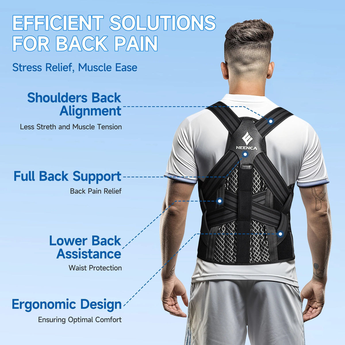 Adjustable Back Support Brace for Spine Alignment, Posture Correction & Pain Relief