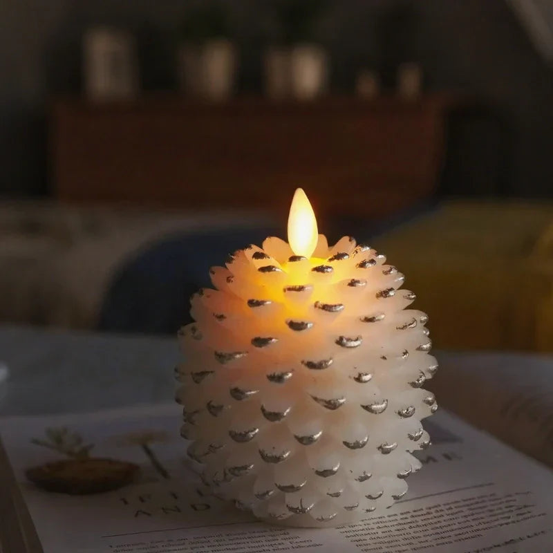 Flameless LED Candles Shaped Like Pinecones – Artisan Style with Remote Timer