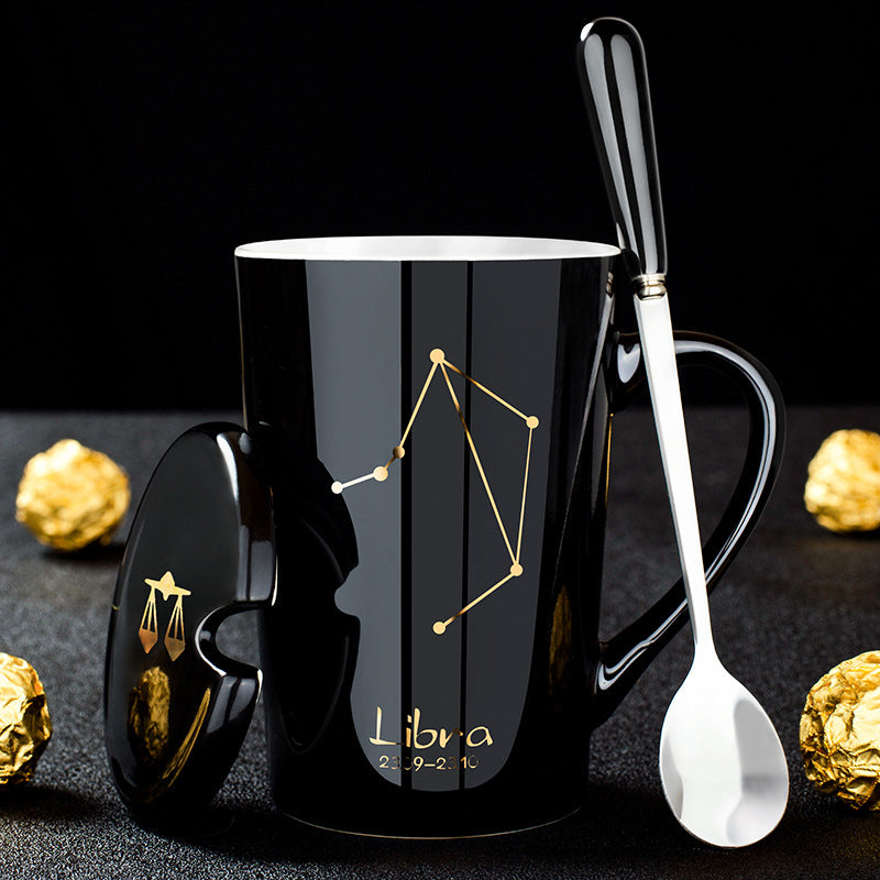 Zodiac Constellation Ceramic Mug Set with Lid & Spoon