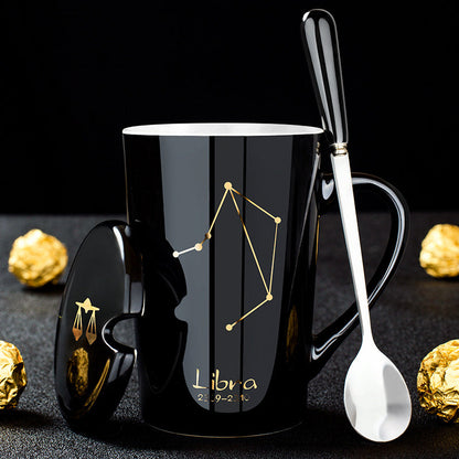 Zodiac Constellation Ceramic Mug Set with Lid & Spoon